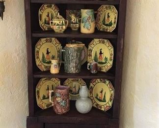 Primitive Cupboard Quimper, Majolica, Chinese Blue and White