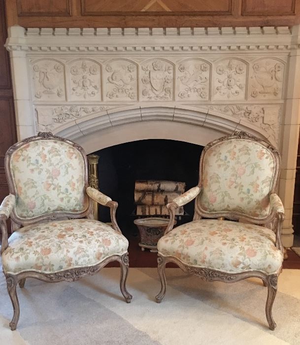 Lovely Pair of Louis XV Style brocaded Chairs