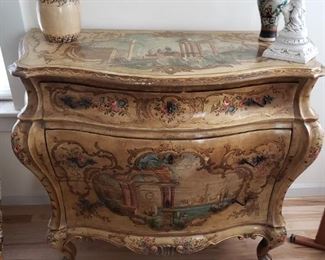 Antique Handpainted Ornate Bombe Chest - Wow!