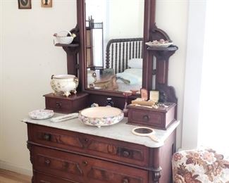 Marble Top Antique Vanity Dresser with Mirror