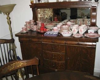 antique buffet, Johnson Bros. china from England