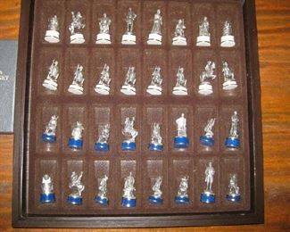 Franklin Mint, National Historic Society pewter Civil War chess set w/ board & pamphlets, mailing box