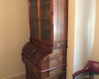 Victorian Cylinder Secretary/Bookcase Desk American Walnut 42” wide 22” deep 86” tall