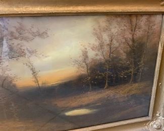  Antique Pastel Landscape Painting	37x21in	