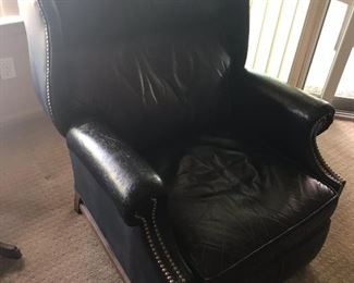 Blue Leather Nailhead Reclining Chair	31x36x40	HxWxD