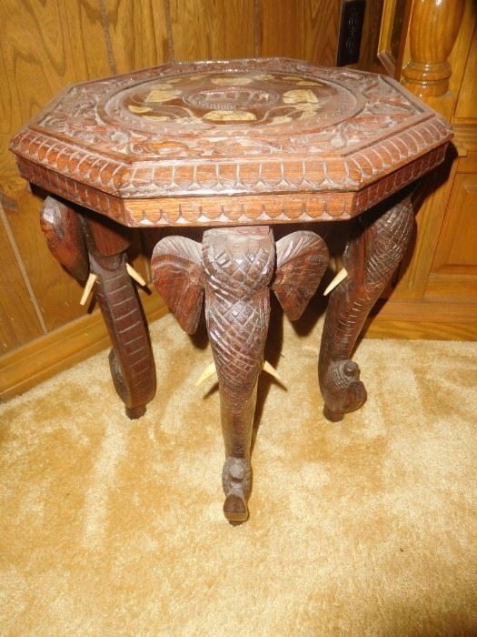 Vintage teak inlaid elephant table