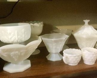 White Glass Compotes,  Covered Candy Dish, Luncheon Plates...Priced From:  $6.00 - $12.00