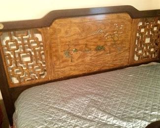 Asian Inspired 1950's Head and Footboard, Rails Mattress and Box Springs.  Double/Queen Bed:  $300.00