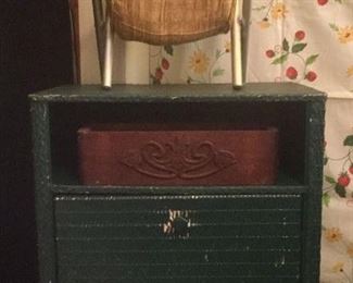 Top To Bottom: Vintage Sewing Carry All: $7.50 Antique Wood Singer Sewing Cabinet Drawers (2 available): $9.00 ea. Vintage Wicker Lavatory Cabinet, Free Standing (29"h x
21"w x 12.5"d): $60.00