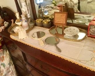 5 Gilt Filligree Dresser Mirrors, Vintage Hand Mirrors and More!