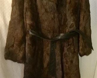 Asian Mongolian Genuine Rabbit Full Length Fur Coat w/Belt:  $450.00