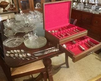 Victors Co. Overlay Silver Plate Teaspoons:  $6.00 (6)  Rogers Nickel Silver Flatware.  32 pc:  $90.00.  Baker Hotel (Mineral Wells, Tx.) Vtg. Reed and Barton Silver Plate Flatware.  12 pc:  $60.00.  Vintage Silverware Storage Box:  $15.00