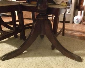 Antique Dinning Table and 4 Chairs.  Double Pedestal Legs w/Stretcher.  (30"h x 35"w x 52"l/1 12"w Leaf):  $120.00 (as is)