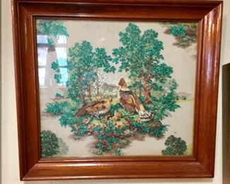 Antique Folk Art Framed. Cloth and Glitter Attached To A Wood Backing (25.5"w x 23"h): $270.00