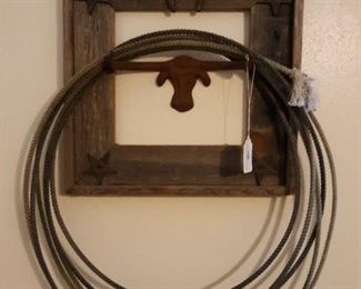 Barn Wood Frame, Iron Longhorn and Authentic Roper's Rope