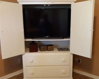 White Armoire or Entertainment Center. Each matching piece of bedroom set is priced separately; Queen Bed, Night Stand, Dresser with Mirror