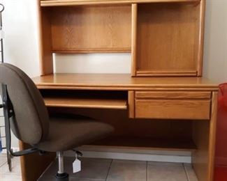 Oak Desk with Keyboard Slideout and Removable Hutch. Matching 2 Shelf Bookcase also for sale