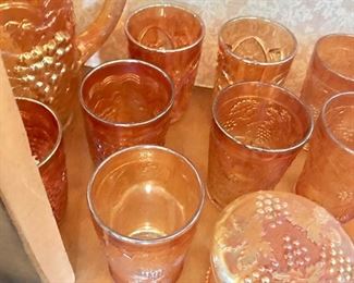 Amber Carnival Pitcher & Glasses