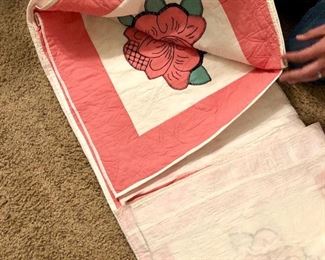 Vintage Hand-Quilted Floral Quilt