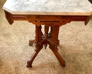 Victorian 1860's Walnut Parlor Table with Marble Top