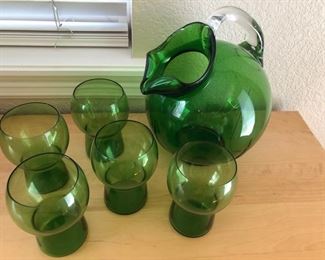 Mid-Century Blown-Glass Pitcher and Glasses Set