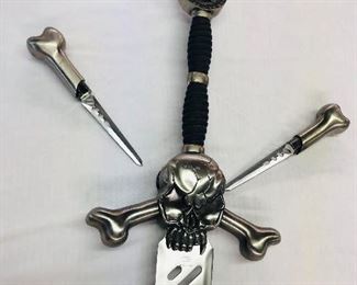 Solid Custom style Sword with 2 knives hidden in skull