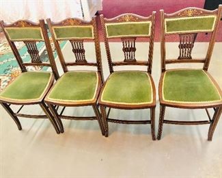 Set of 4 Early 1900s Inlaid Edwardian Excellent Condition match chairs. 