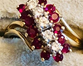 14K Diamond and Ruby Ring . 