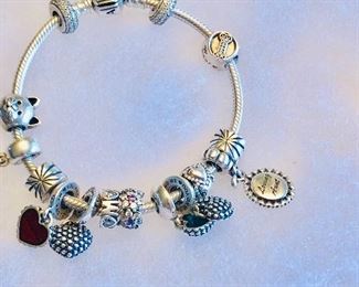 Sterling Silver Pandora Bracelet with multiple Pandora charms