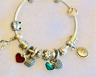 Sterling Silver Pandora Bracelet with multiple Charms 