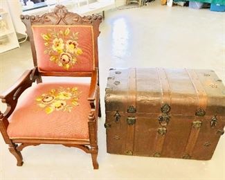 Antique chair and trunk