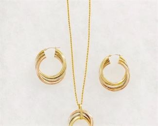 Substantial Sterling Silver  10K gold filled tri color necklace and matching earrings 