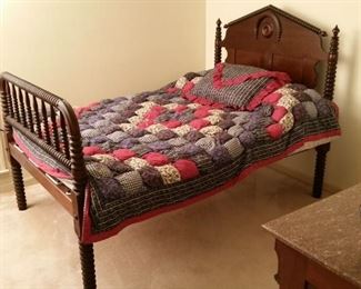 Antique rope bed with vintage feather filled  mattress
