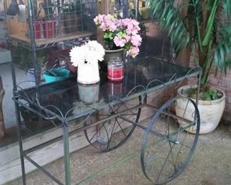 Wrought iron cart with glass top