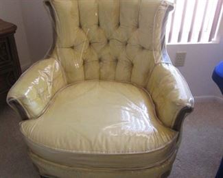 Older Vintage Gold Occasional Chair, Button Tuft Detail