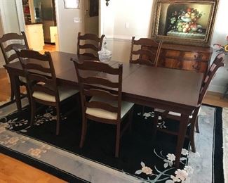 Dining room table w/2 leaves & six (6) chairs - 2 arm and 4 side chairs by Le meuble Village from Quebec, Canada.