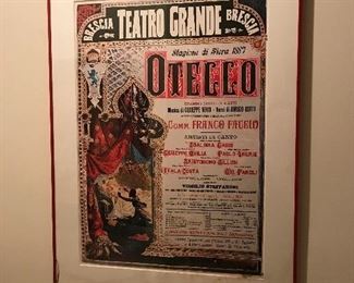 framed poster for production of Othellos by Giusseppe Verdi in Brescia, Teatro Grande