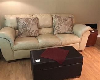 Leather sofa and storage ottoman.