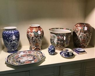 Asian pots, planters, and plate