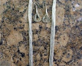 Sterling 30 Strand Necklace & Earrings