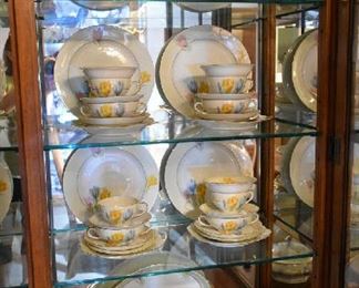 GERMAN FLORAL CHINA SET-SERVICE FOR 12-8PC PLACE SETTING. ONLY 2 PCS MISSING