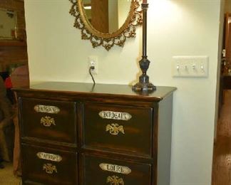 ACCENT CABINET, MIRROR, LAMP