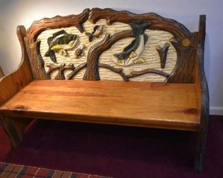 CARVED WOOD FISH BENCH