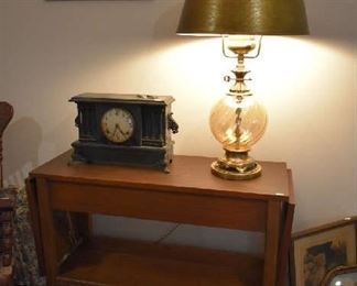 DROP LEAF BUFFET, LAMP, CLOCK