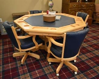 BEAUTIFUL GAME TABLE WITH REVERSIBLE TOP & 4 ROLLING CHAIRS