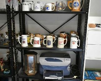 MUGS/STEINS, PRINTER, SHELVING