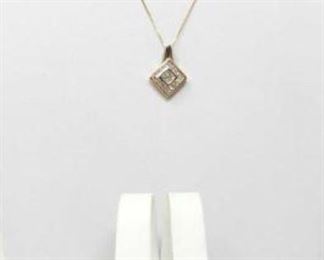 #65: Matching 14k Gold Diamond Earrings and Necklace, 7.3g
Necklace and earring Combined weigh approx 7.3g, necklace measures approx 18"