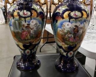 #1117: 2 Large Hand Painted Glazed Over Porcelain Vase
Measures 19" tall