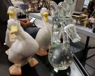 #1119: 3 Ceramic and 1 heavy Crystal Peice
3 ducks and one elephant, measurements in pictures