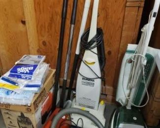 #1201: Three Eureka Vacuums, Vacuum Attachments and Vacuum Bags
Three Eureka Vacuums, Vacuum Attachments and Vacuum Bags
